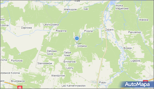 mapa Gilówka, Gilówka gmina Nowe Miasto nad Pilicą na mapie Targeo